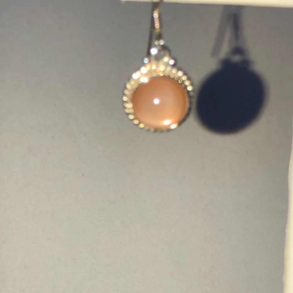 Sri Lankan Peach Moonstones Gemstones (8.60 cts) in Sterling Earrings - Picture 2 of 4